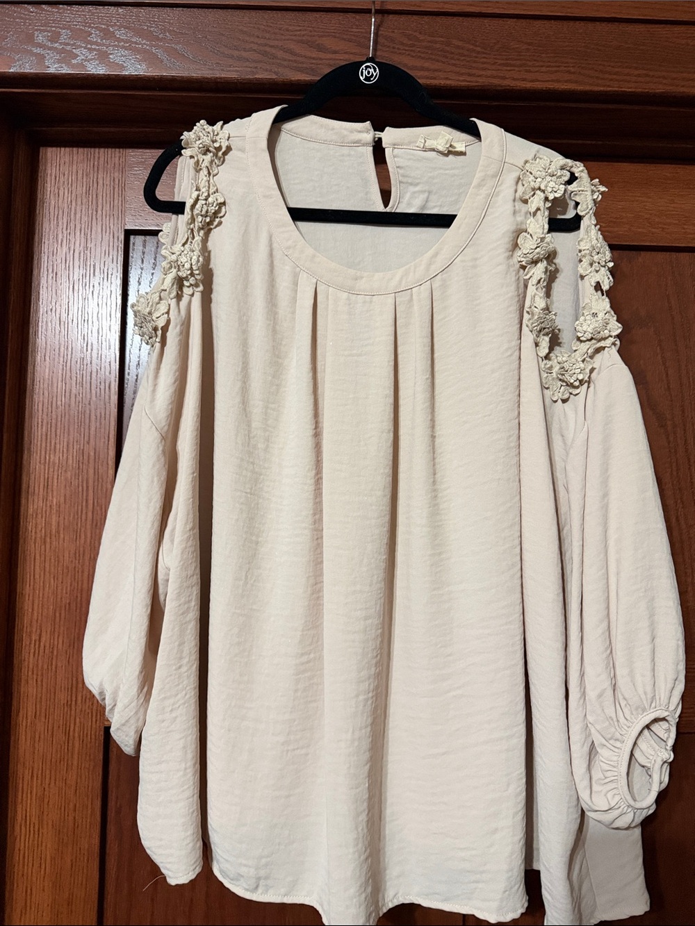 ODDY Cream Cold-Shoulder Blouse with Crochet Trim